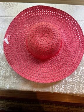Source Unknown Red Wide-Brim Woven Sun Hat